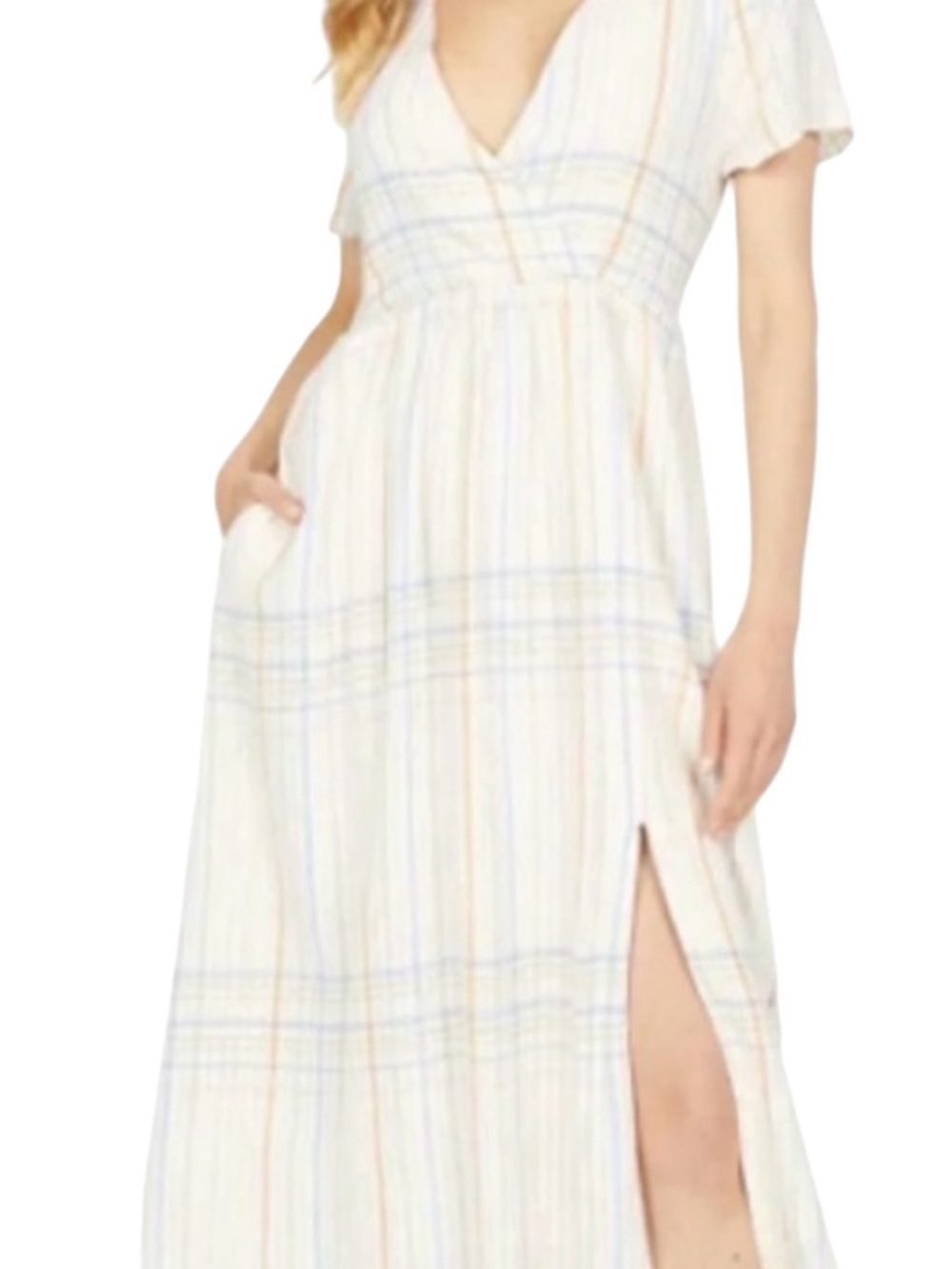 Madewell size XS new Pastel Plaid Midi Dress Elastic Waist guest summer sundress